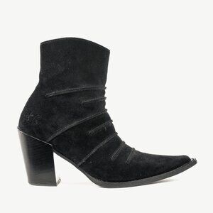 John Fluevog Dolores Black Outseamed Ankle Boots